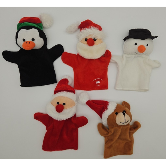 Christmas Hand Puppet Super Soft Plush Kid Child Toy LOT OF 5 Santa Snowman Bear - Picture 1 of 11